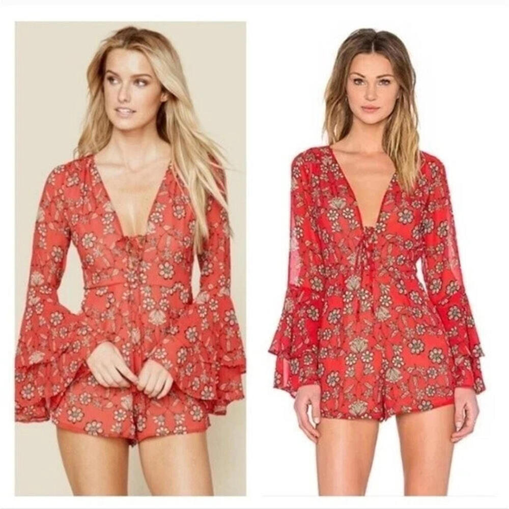 For‎ Love & Lemons Boho Red Floral Pia romper size M Boho Free